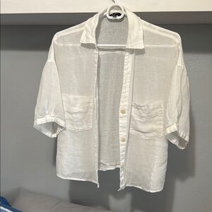 White Short Sleeve Button-Up Shirt